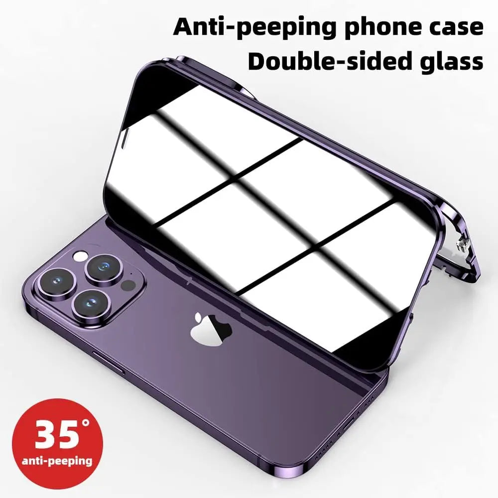 magnetic privacy case for iPhone Pro Max with anti-peeping double-sided glass in purple