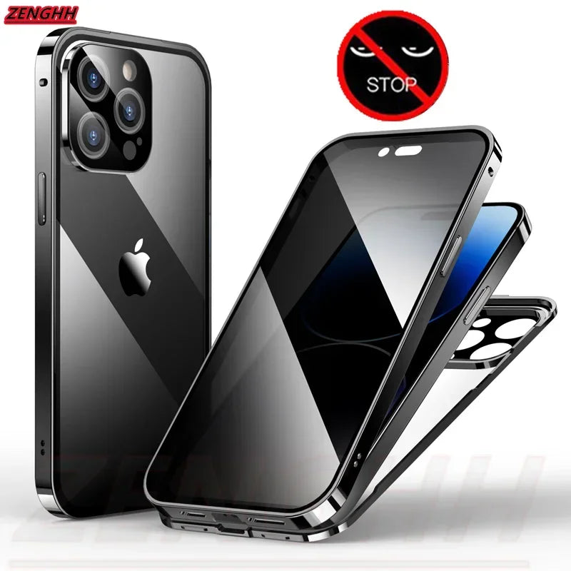 Magnetic privacy case for iPhone Pro Max with sleek black design and full camera protection
