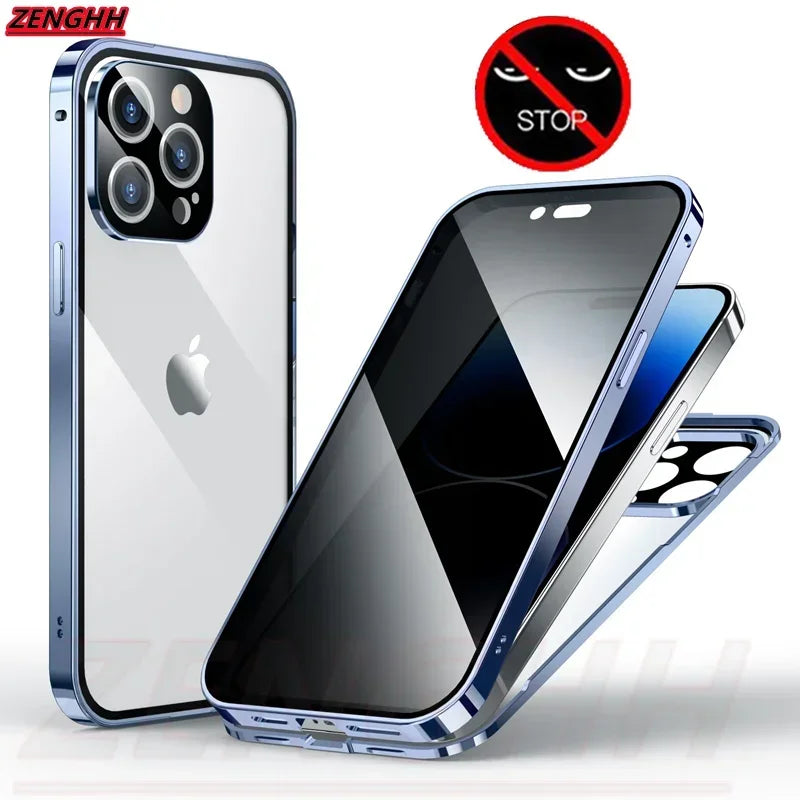 TrevioMart magnetic privacy case for iPhone Pro Max with sleek blue frame and camera protection
