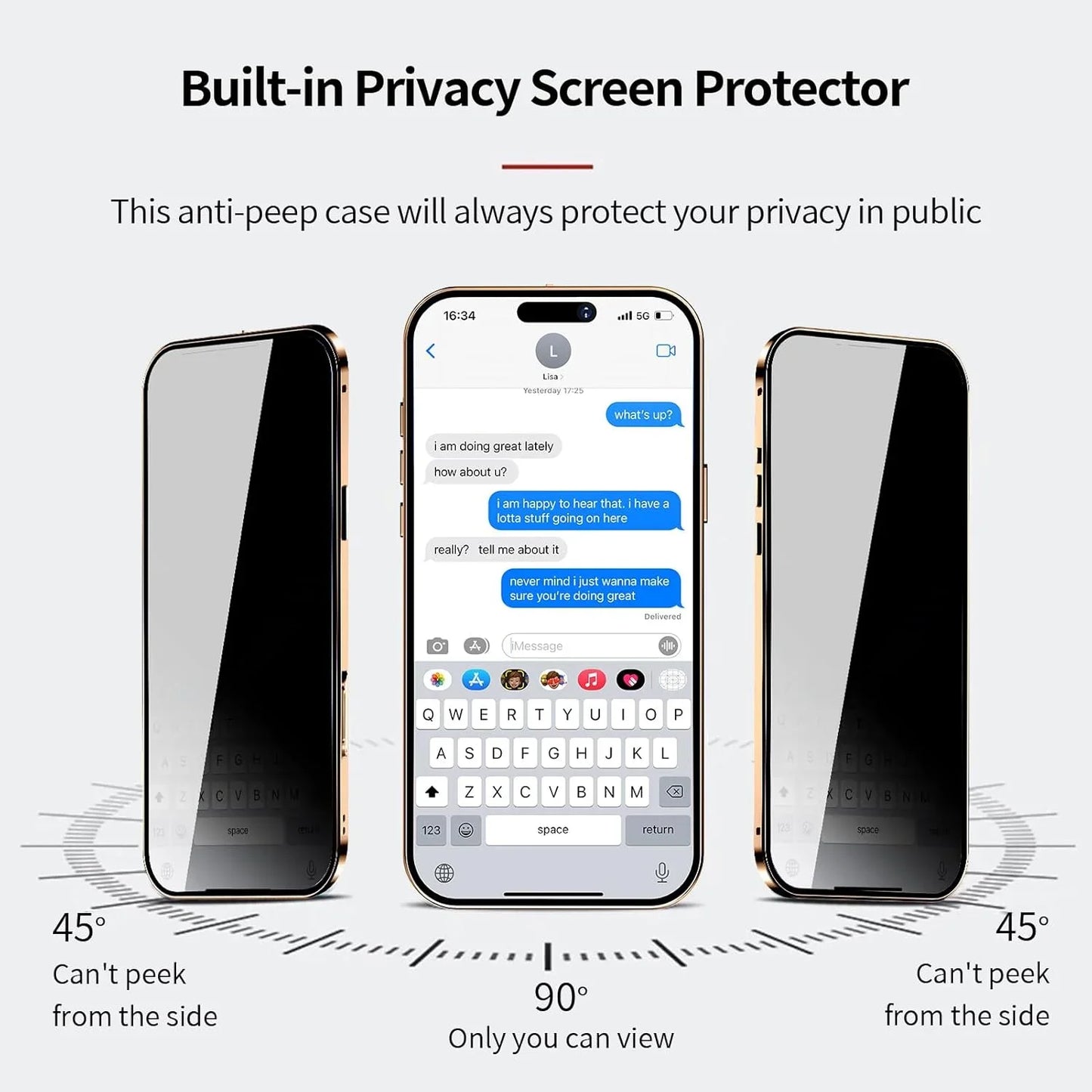 TrevioMart magnetic privacy case for iPhone Pro Max with built-in anti-peep screen protector visible from front and sides