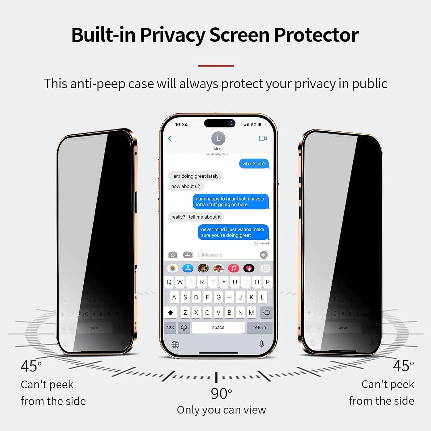 TrevioMart magnetic privacy case for iPhone Pro Max with built-in anti-peep screen protector visible from front and sides
