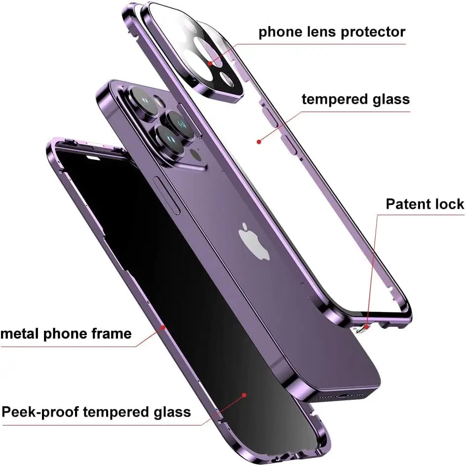 TrevioMart magnetic privacy case for iPhone Pro Max with metal frame and tempered glass protection