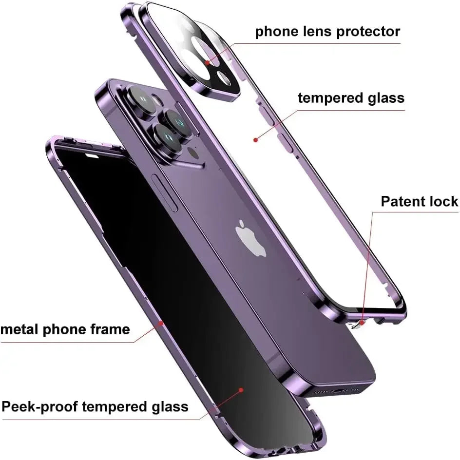 TrevioMart magnetic privacy case for iPhone Pro Max with metal frame and tempered glass protector
