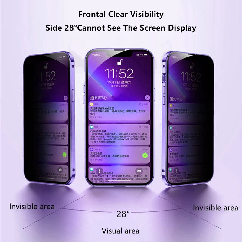 Magnetic privacy case for iPhone Pro Max showing clear front visibility and side 28 degree screen protection