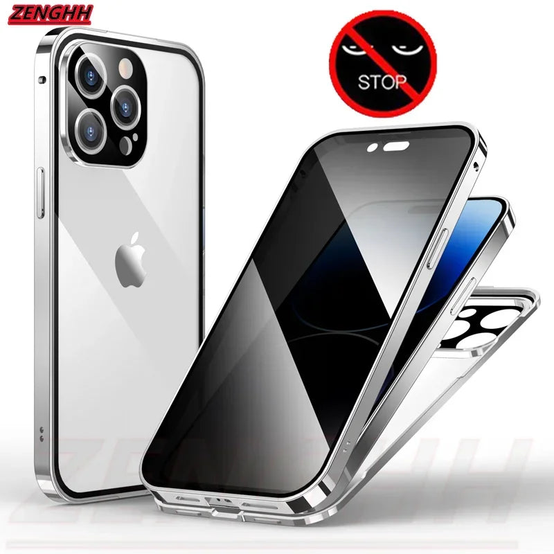 Clear magnetic privacy case for iPhone Pro Max with privacy screen and transparent back cover