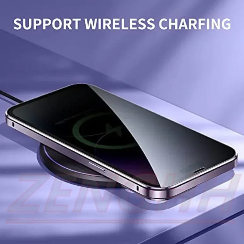 TrevioMart magnetic privacy case for iPhone Pro Max showing wireless charging support with a sleek black design